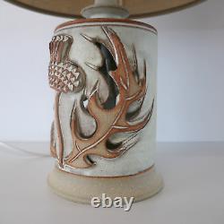 Vintage Mid Century Studio Pottery Thistle table lamp & original hessian shade