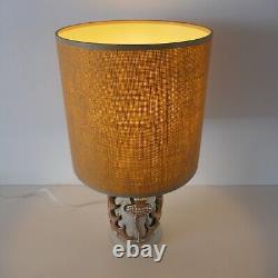 Vintage Mid Century Studio Pottery Thistle table lamp & original hessian shade