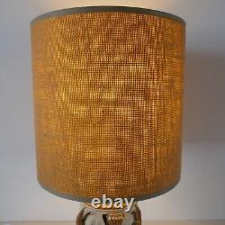 Vintage Mid Century Studio Pottery Thistle table lamp & original hessian shade