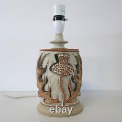 Vintage Mid Century Studio Pottery Thistle table lamp & original hessian shade