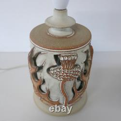 Vintage Mid Century Studio Pottery Thistle table lamp & original hessian shade