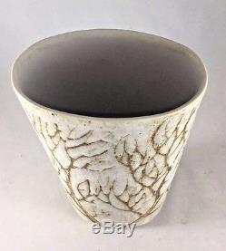 Vintage Midcentury Andersen Studio Pottery Maine Tall Cylinder Vase Tree Design