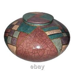 Vintage Mindy Brunn Studio Art Pottery Raku Vase Urn Lid Southwest 2003 Signed