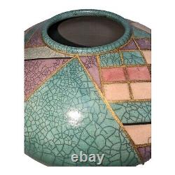 Vintage Mindy Brunn Studio Art Pottery Raku Vase Urn Lid Southwest 2003 Signed