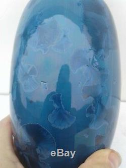 Vintage Modern 9 Signed Stamped Leach Blue Crystalline Studio Art Pottery Vase