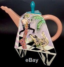 Vintage Modern Deco Chic Ceramic 14 Teapot & Cups Signed Studio Pottery Art
