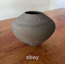 Vintage Modern Raku Art Studio Pottery Boyd 1998 Iridescent Black Vase 7 Tall