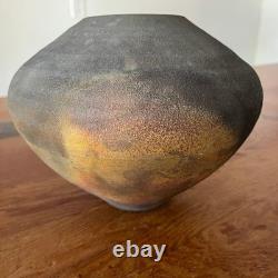 Vintage Modern Raku Art Studio Pottery Boyd 1998 Iridescent Black Vase 7 Tall