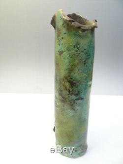 Vintage Modern Studio Arts and Crafts Glazed Clay Pottery Thin Green Blue Vase