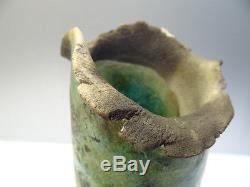 Vintage Modern Studio Arts and Crafts Glazed Clay Pottery Thin Green Blue Vase