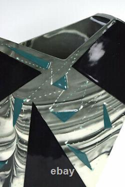 Vintage Modernist 80s Studio Pottery Teal Triangles Signed