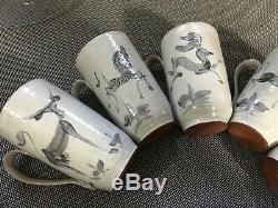 Vintage Modernist Edwin & Mary Scheier Studio Pottery Animal Mugs Rare Set Of 6