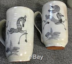 Vintage Modernist Edwin & Mary Scheier Studio Pottery Animal Mugs Rare Set Of 6