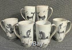 Vintage Modernist Edwin & Mary Scheier Studio Pottery Rare Set Of 6 Animal Mugs