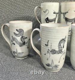 Vintage Modernist Edwin & Mary Scheier Studio Pottery Rare Set Of 6 Animal Mugs