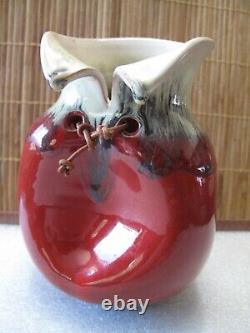 Vintage Modernist Hallmarked 6.5 Studio Art Vase Red Flambe Oxblood Glaze