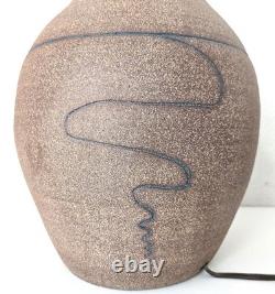 Vintage Modernist Studio Pottery Stoneware Table Lamp Blue Glazed Neck Incised