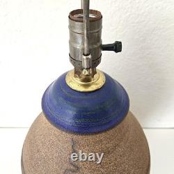 Vintage Modernist Studio Pottery Stoneware Table Lamp Blue Glazed Neck Incised
