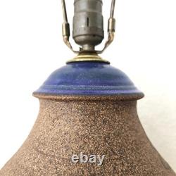 Vintage Modernist Studio Pottery Stoneware Table Lamp Blue Glazed Neck Incised
