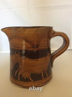 Vintage Molly Attrill Isle Of Wight Potter Slipware Sgraffito Cow Design Jug