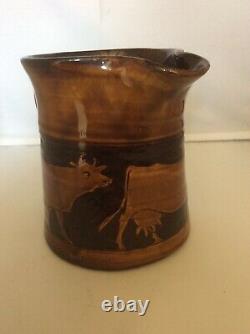 Vintage Molly Attrill Isle Of Wight Potter Slipware Sgraffito Cow Design Jug