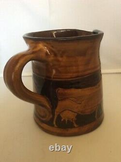 Vintage Molly Attrill Isle Of Wight Potter Slipware Sgraffito Cow Design Jug