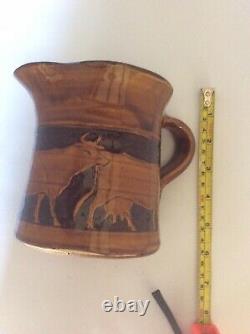 Vintage Molly Attrill Isle Of Wight Potter Slipware Sgraffito Cow Design Jug