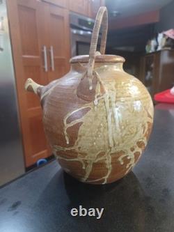 Vintage Monumental Studio Pottery Teapot Oversized 12.5 Signed Wabi Sabi