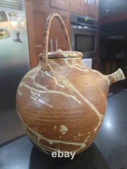 Vintage Monumental Studio Pottery Teapot Oversized 12.5 Signed Wabi Sabi