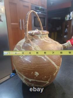 Vintage Monumental Studio Pottery Teapot Oversized 12.5 Signed Wabi Sabi