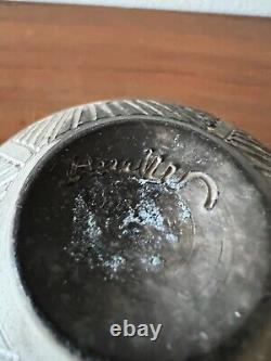 Vintage Nancee Meeker Pottery Raku Pit Fired Hand Carved Bowl