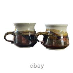 Vintage Neil Moss Studio Pottery Pair Mugs withHandles Made in Calif USA 1980s