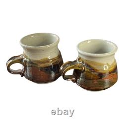 Vintage Neil Moss Studio Pottery Pair Mugs withHandles Made in Calif USA 1980s