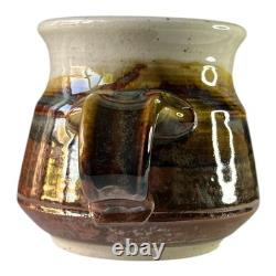 Vintage Neil Moss Studio Pottery Pair Mugs withHandles Made in Calif USA 1980s