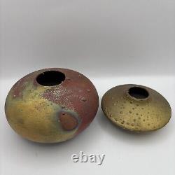 Vintage Norman Bacon Raku Glazed Studio Pottery VasesSet of 2 Signed
