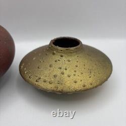Vintage Norman Bacon Raku Glazed Studio Pottery VasesSet of 2 Signed