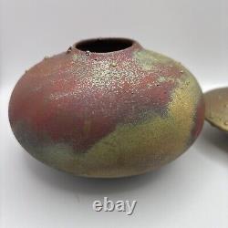 Vintage Norman Bacon Raku Glazed Studio Pottery VasesSet of 2 Signed