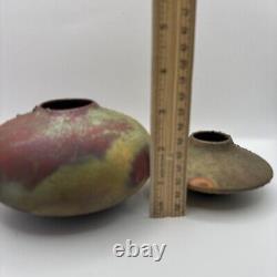 Vintage Norman Bacon Raku Glazed Studio Pottery VasesSet of 2 Signed