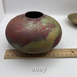 Vintage Norman Bacon Raku Glazed Studio Pottery VasesSet of 2 Signed