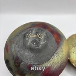 Vintage Norman Bacon Raku Glazed Studio Pottery VasesSet of 2 Signed