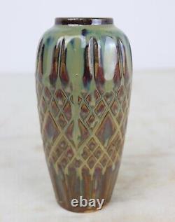 Vintage Occupied Japan Drip Glaze Diamond Pattern Studio Art Pottery Vase 8 T
