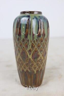Vintage Occupied Japan Drip Glaze Diamond Pattern Studio Art Pottery Vase 8 T