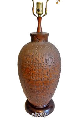 Vintage Organic Textured Brown Studio Pottery Lamp Large Hand Turned Ceramic MCM