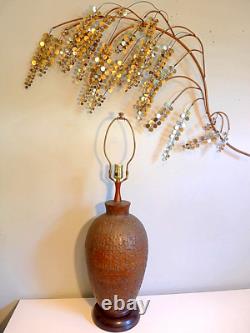 Vintage Organic Textured Brown Studio Pottery Lamp Large Hand Turned Ceramic MCM
