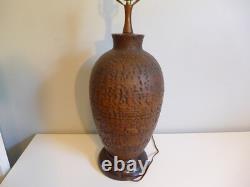 Vintage Organic Textured Brown Studio Pottery Lamp Large Hand Turned Ceramic MCM