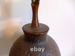 Vintage Organic Textured Brown Studio Pottery Lamp Large Hand Turned Ceramic MCM