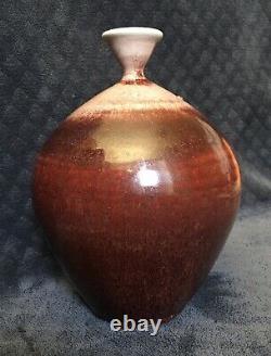 Vintage Ox Blood Peach Bloom Studio Pottery Porcelain Bulbous Vase Mary Law