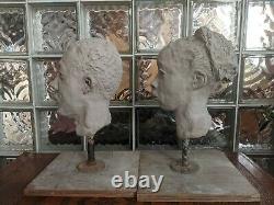 Vintage PAIR Incredible CLAY BUST original works African American studio pottery