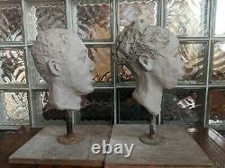 Vintage PAIR Incredible CLAY BUST original works African American studio pottery