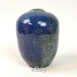 Vintage POLIA PILLIN Studio Art Pottery Blue Spotted Ceramic Bud Vase Signed